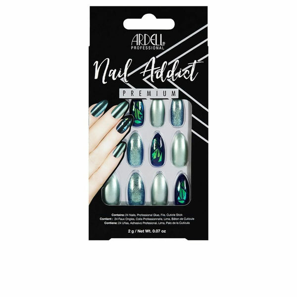 False nails Ardell Nail Addict Green Glitter Chrome (24 pcs)-0