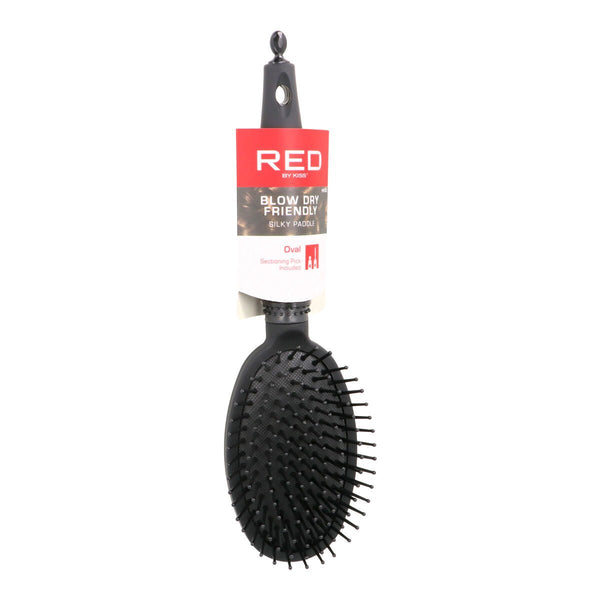 Detangling Hairbrush Red Kiss Kiss Rubberized Black Oval - Cosmova