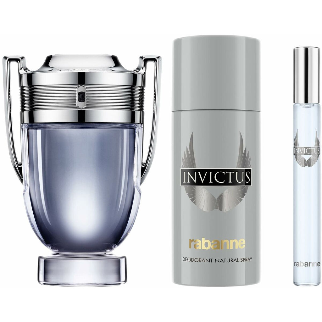 Men's Perfume Set Paco Rabanne Invictus 3 Pieces-0