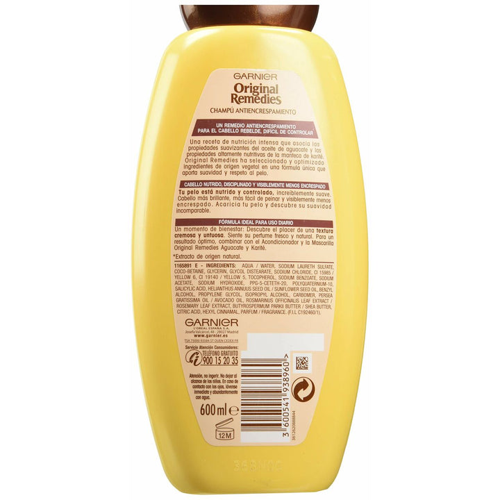 Anti - Frizz Shampoo Garnier Original Remedies Avocado Shea 600 ml - Cosmova