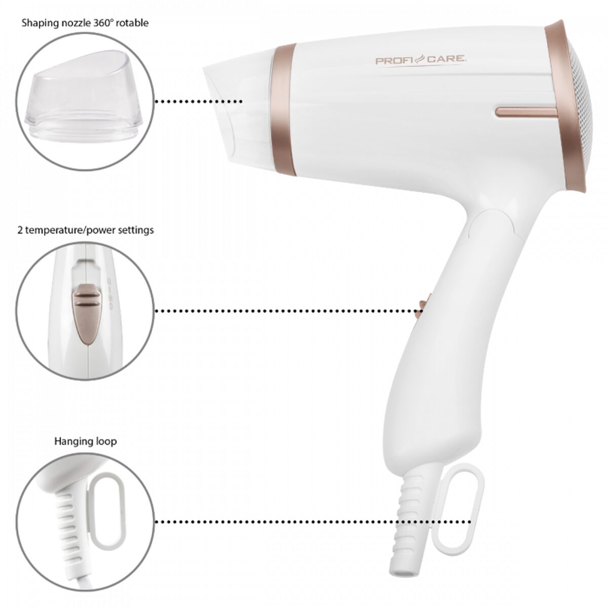 Hairdryer ProfiCare PC-HT 3009 White Champagne Printed 1400 W-2
