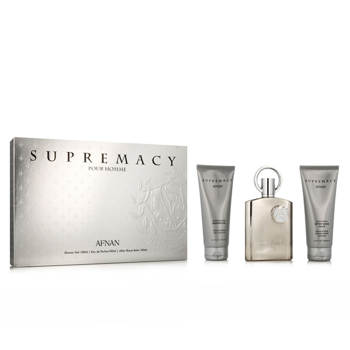 Men's Perfume Set Afnan Supremacy Silver EDP 3 Pieces-0