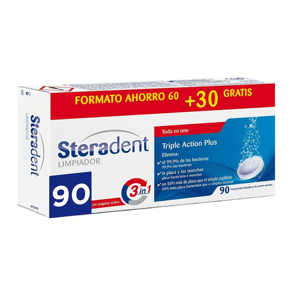 Cleaning Tablets for Dentures Steradent Triple Acción 90Units - Cosmova