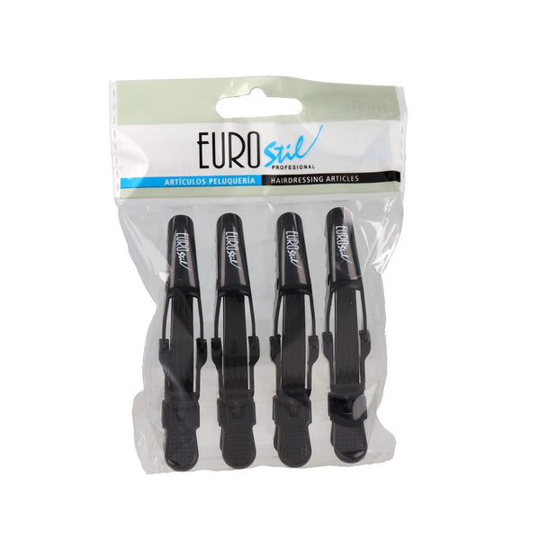 Hair clips Eurostil Black 9 cm 4 Units - Cosmova