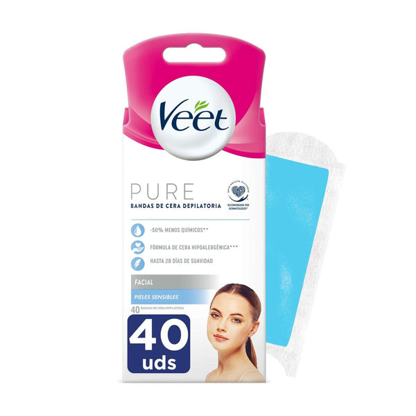Facial Hair Removal Strips Veet Bandas De Cera Pure Sensitive skin (40 Units)-0