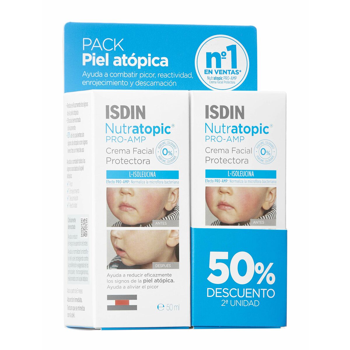 Facial Cream Isdin Nutratopic Pro-AMP Dermo-protective Atopic skin Kids 2 x 50 ml-0