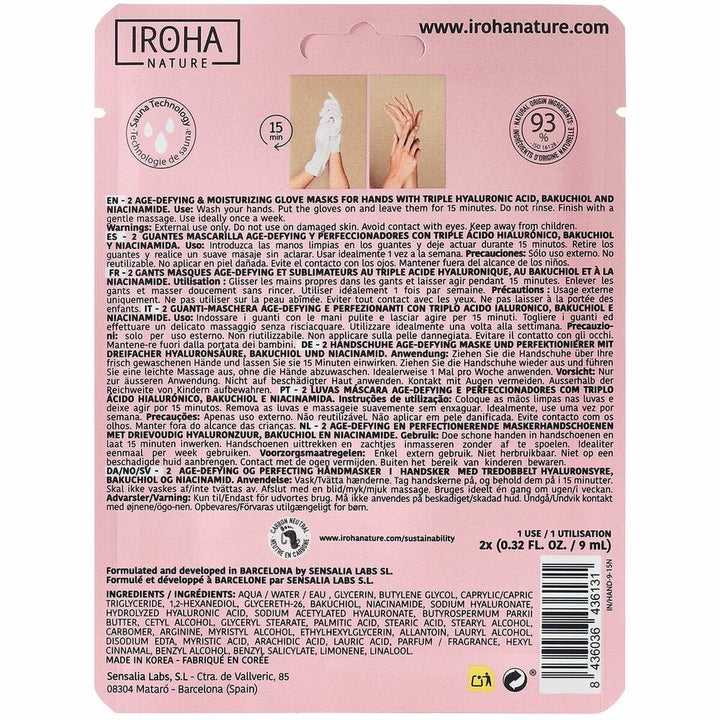Hand Mask Iroha IN/HAND - 9 - 15 Anti - ageing Hyaluronic Acid 9 ml - Cosmova
