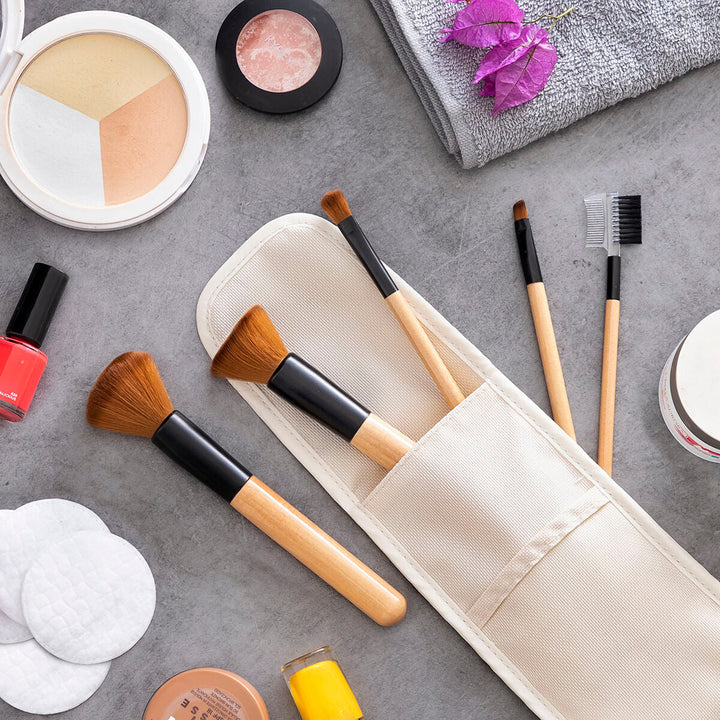 Set of Wooden Make-up Brushes with Carry Case Miset InnovaGoods 5 Units-10