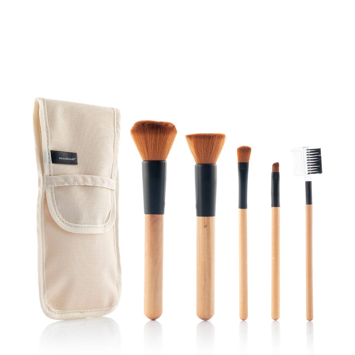 Set of Wooden Make-up Brushes with Carry Case Miset InnovaGoods 5 Units-2