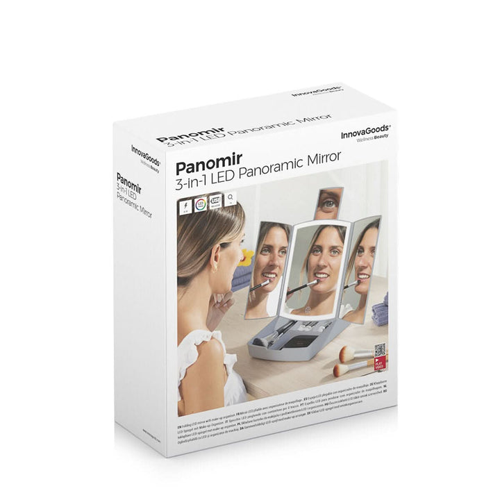 3-In-1 Folding LED Mirror with Make-up Organiser Panomir InnovaGoods-3